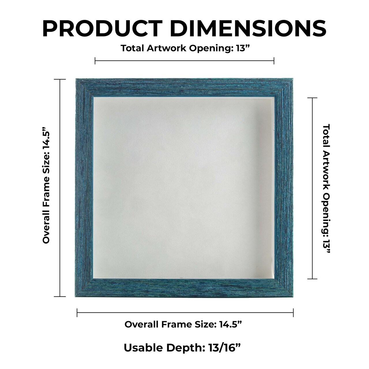 Rustic Blue Wood Shadow Box Frame with Acrylic Front - White Suede Backing, 30 Sizes